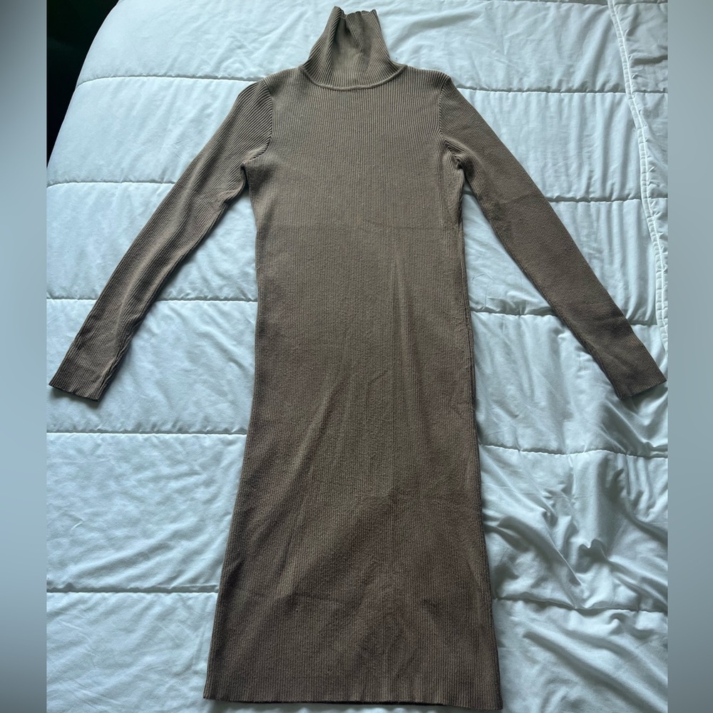 Turtleneck Ribbed Long Sleeve Knit Sweater Dress - Picture 4 of 4